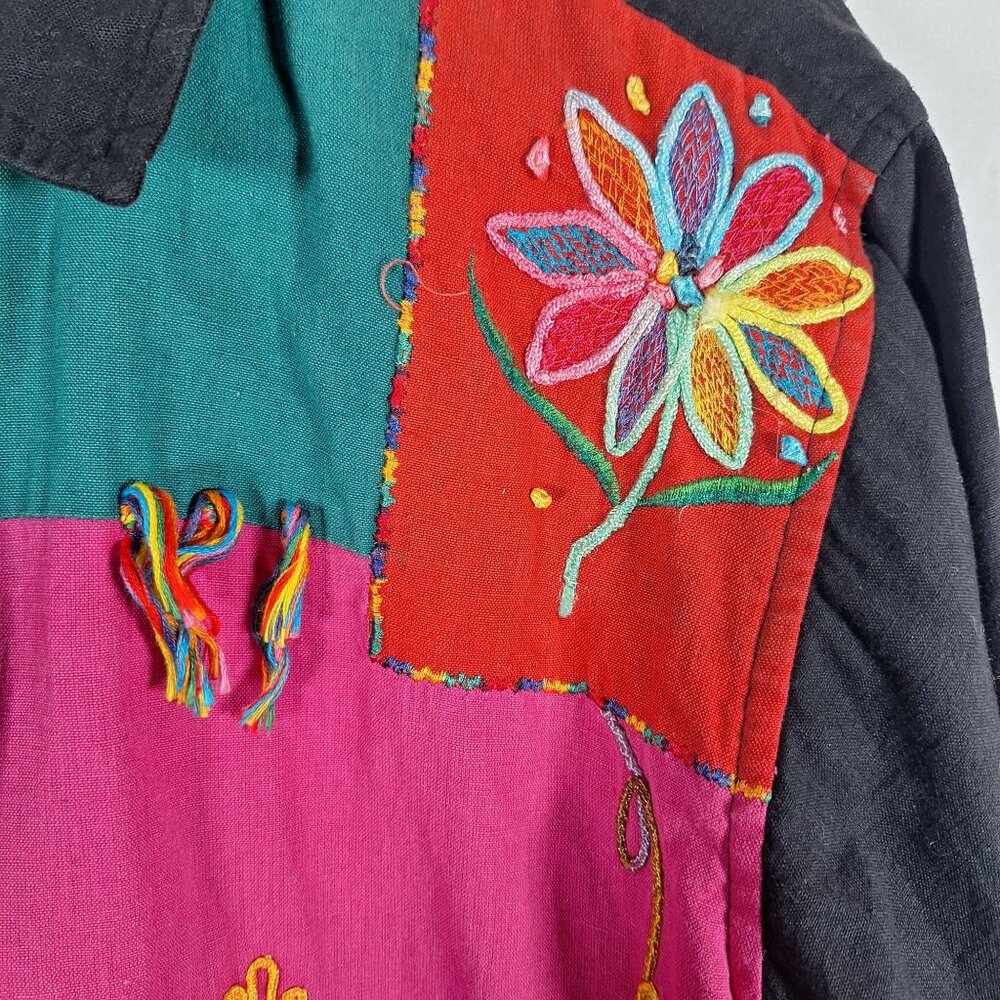 Vintage Multi Color Stitched Womens Jacket Cottagecore Cozy Shabby Chic - Picture 5 of 7